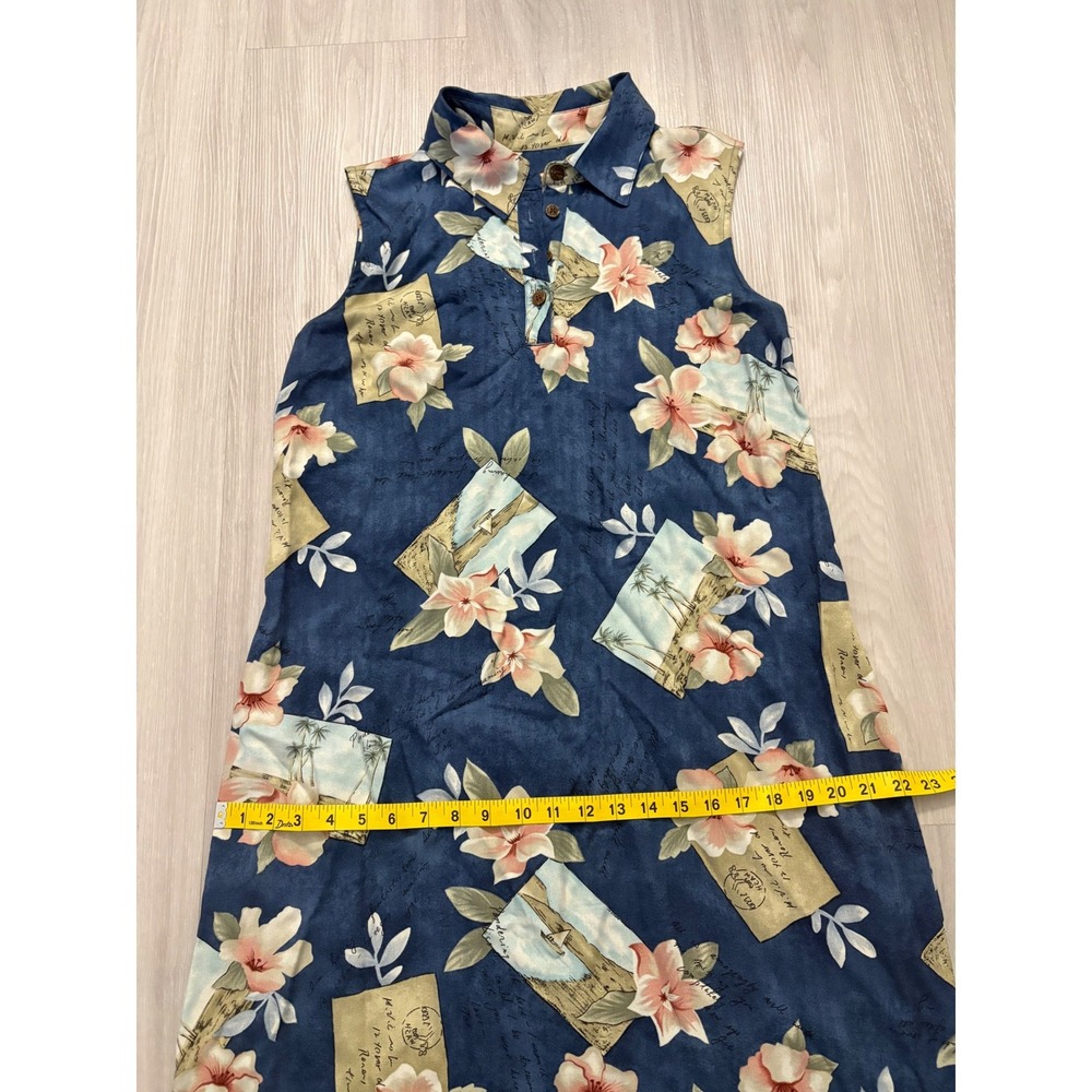 Caribbean Joe Women Maxi Dress Blue Tropical Floral Postcard Rayon Sleeveless XL - Picture 8 of 15